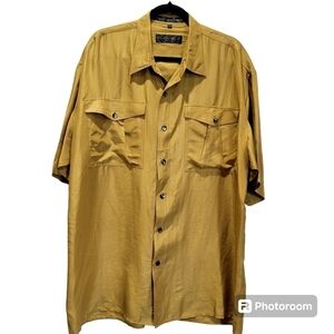 100% Silk Large Men's Gold Dress Shirt Pockets Office Party VCAY